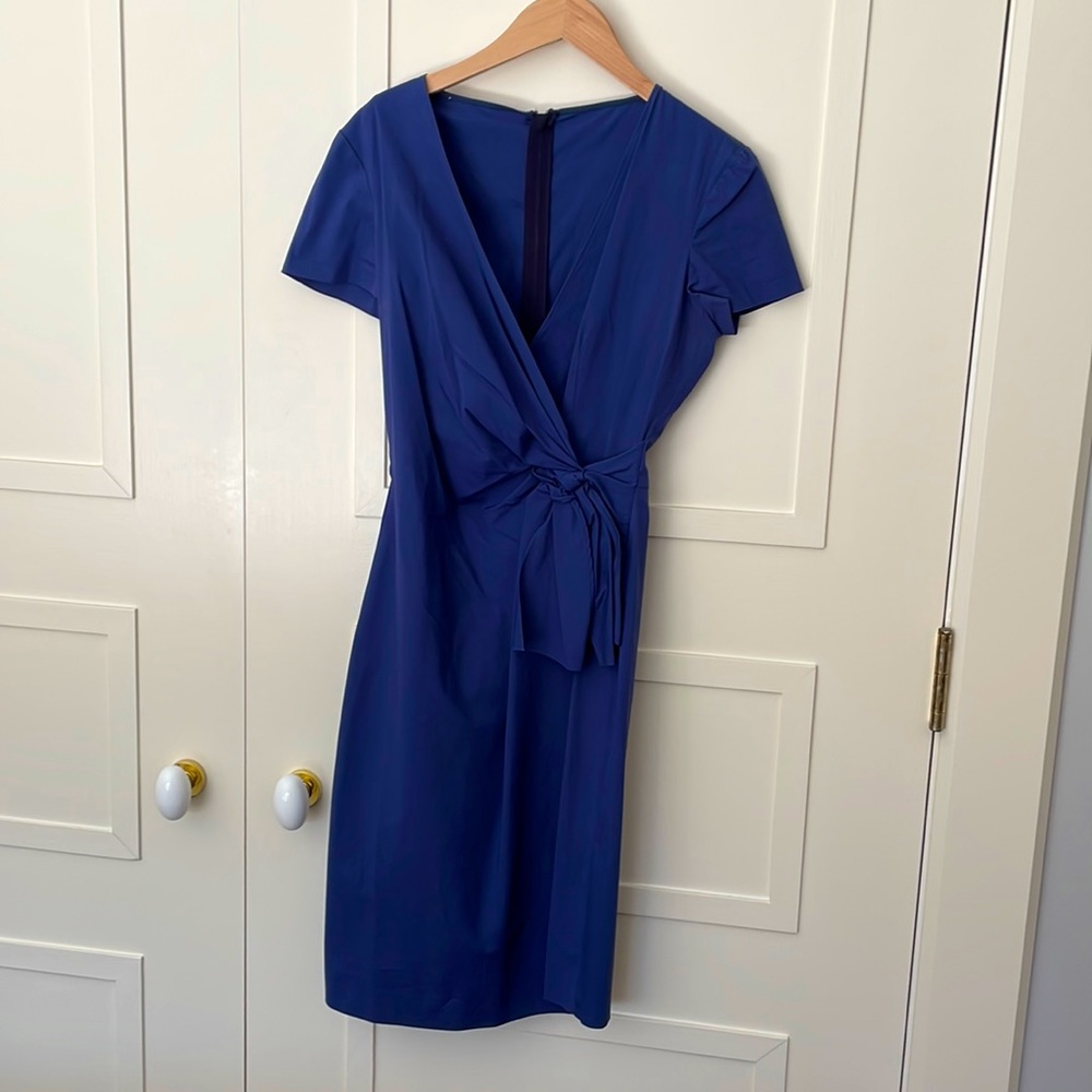 Prada royal blue poplin dress with accent bow